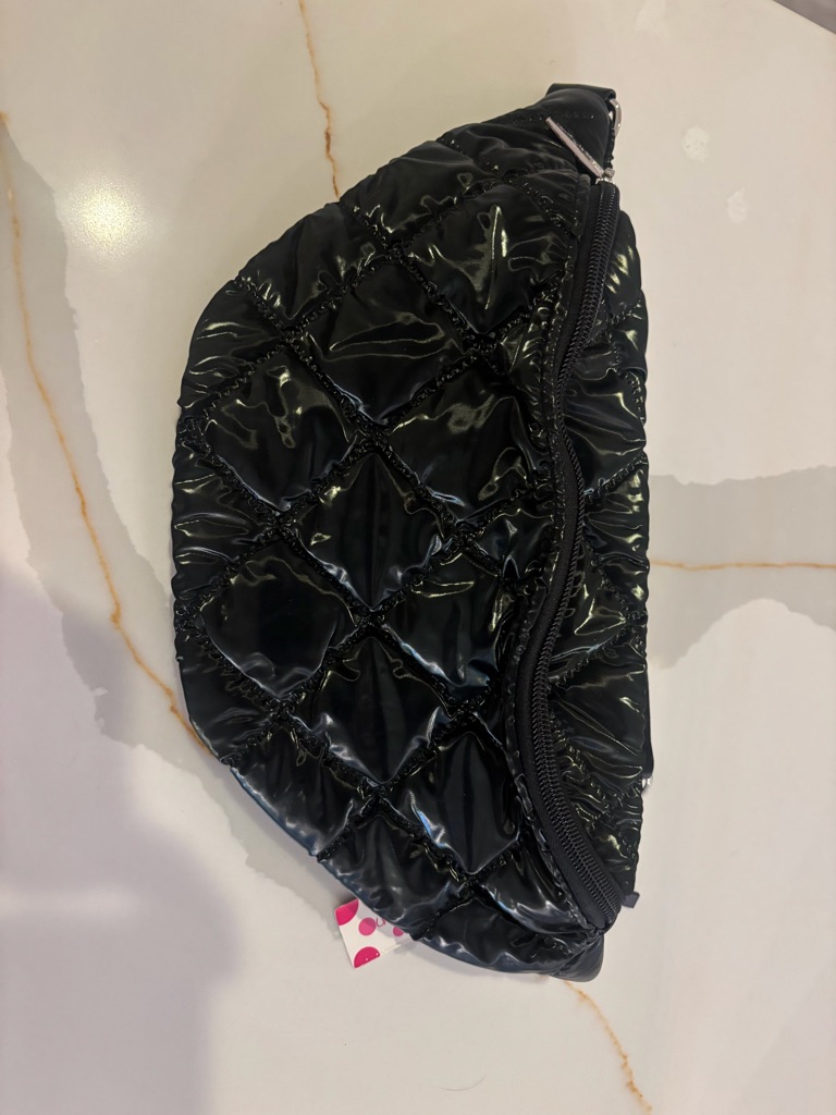 Bari Lynn Quilted Gloss Black Girls Crossbody Bag